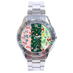 Hand Drawn Christmas Pattern Collection Stainless Steel Analogue Watch by Vaneshart