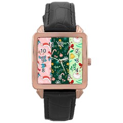 Hand Drawn Christmas Pattern Collection Rose Gold Leather Watch  by Vaneshart