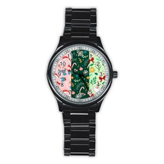 Hand Drawn Christmas Pattern Collection Stainless Steel Round Watch by Vaneshart