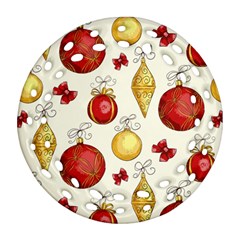 Vintage Christmas Pattern Background Round Filigree Ornament (two Sides)