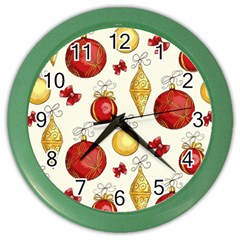 Vintage Christmas Pattern Background Color Wall Clock by Vaneshart