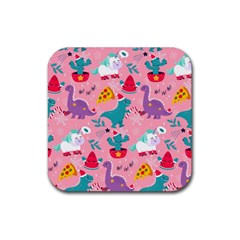 Colorful Funny Christmas Pattern Ho Ho Ho Rubber Coaster (square)  by Vaneshart