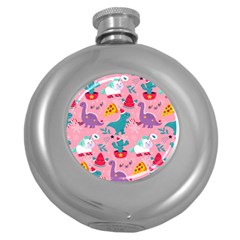 Colorful Funny Christmas Pattern Ho Ho Ho Round Hip Flask (5 oz)