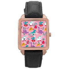 Colorful Funny Christmas Pattern Ho Ho Ho Rose Gold Leather Watch 