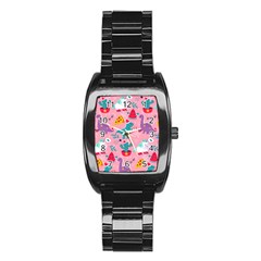 Colorful Funny Christmas Pattern Ho Ho Ho Stainless Steel Barrel Watch