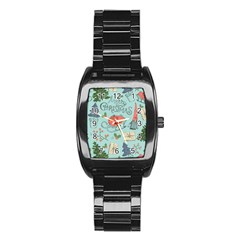 Vintage Christmas Pattern Stainless Steel Barrel Watch