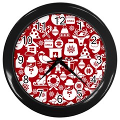 Christmas Seamless Pattern Icons Wall Clock (black) by Vaneshart