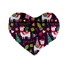 Colorful Funny Christmas Pattern Standard 16  Premium Heart Shape Cushions by Vaneshart