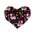 Colorful Funny Christmas Pattern Standard 16  Premium Heart Shape Cushions Back