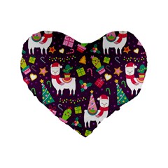 Colorful Funny Christmas Pattern Standard 16  Premium Flano Heart Shape Cushions by Vaneshart