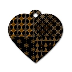 Golden Christmas Pattern Collection Dog Tag Heart (two Sides) by Vaneshart