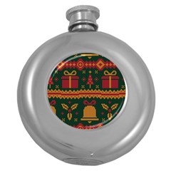 Knitted Christmas Pattern Round Hip Flask (5 Oz) by Vaneshart