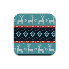 Beautiful Knitted Christmas Pattern Rubber Square Coaster (4 Pack) 