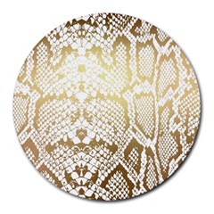 White And Gold Snakeskin Round Mousepads