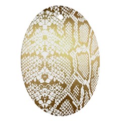 White And Gold Snakeskin Oval Ornament (two Sides)