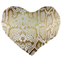 White And Gold Snakeskin Large 19  Premium Heart Shape Cushions by mccallacoulture