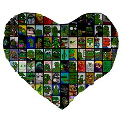 Pepe The Frog Memes Of 2019 Picture Patchwork Pattern Large 19  Premium Heart Shape Cushions