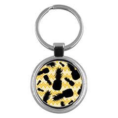 Ananas Chevrons Noir/jaune Key Chain (round) by kcreatif