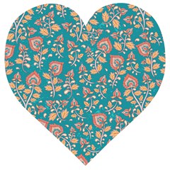 Teal Floral Paisley Wooden Puzzle Heart by mccallacoulture