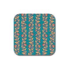 Teal Floral Paisley Stripes Rubber Square Coaster (4 Pack) by mccallacoulture