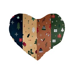 Flat Design Christmas Pattern Collection Standard 16  Premium Flano Heart Shape Cushions