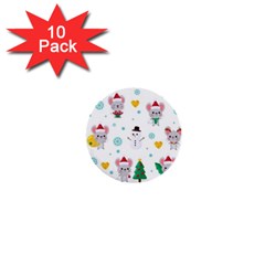 Christmas Seamless Pattern With Cute Kawaii Mouse 1  Mini Buttons (10 Pack) 