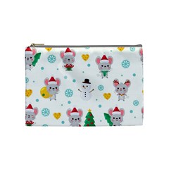 Christmas Seamless Pattern With Cute Kawaii Mouse Cosmetic Bag (medium) by Vaneshart