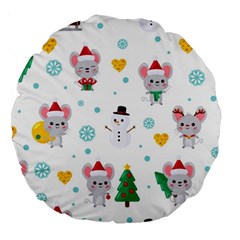 Christmas Seamless Pattern With Cute Kawaii Mouse Large 18  Premium Round Cushions