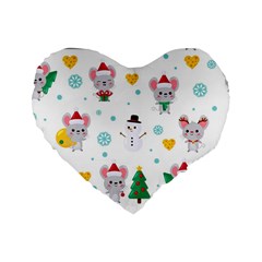 Christmas Seamless Pattern With Cute Kawaii Mouse Standard 16  Premium Flano Heart Shape Cushions