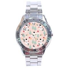 Cute Snowman Christmas Season Seamless Pattern Stainless Steel Analogue Watch