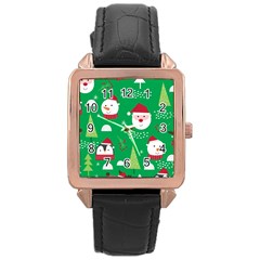 Cute Face Christmas Character Cute Santa Claus Reindeer Snowman Penguin Rose Gold Leather Watch  by Vaneshart