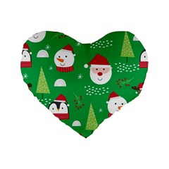 Cute Face Christmas Character Cute Santa Claus Reindeer Snowman Penguin Standard 16  Premium Flano Heart Shape Cushions by Vaneshart