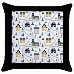 Abstract Seamless Pattern With Cute Houses Trees Road Throw Pillow Case (black) by Vaneshart