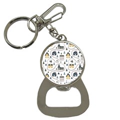 Abstract Seamless Pattern With Cute Houses Trees Road Bottle Opener Key Chain