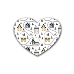 Abstract Seamless Pattern With Cute Houses Trees Road Heart Coaster (4 Pack)  by Vaneshart