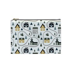 Abstract Seamless Pattern With Cute Houses Trees Road Cosmetic Bag (medium)