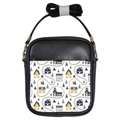 Abstract Seamless Pattern With Cute Houses Trees Road Girls Sling Bag by Vaneshart