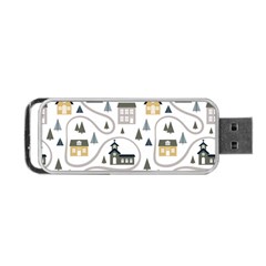 Abstract Seamless Pattern With Cute Houses Trees Road Portable USB Flash (Two Sides)