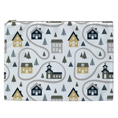 Abstract Seamless Pattern With Cute Houses Trees Road Cosmetic Bag (xxl)