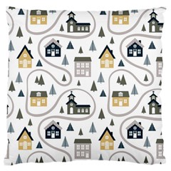 Abstract Seamless Pattern With Cute Houses Trees Road Standard Flano Cushion Case (two Sides)