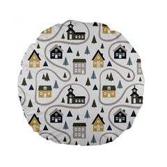 Abstract Seamless Pattern With Cute Houses Trees Road Standard 15  Premium Flano Round Cushions