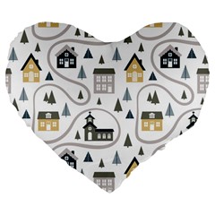 Abstract Seamless Pattern With Cute Houses Trees Road Large 19  Premium Flano Heart Shape Cushions