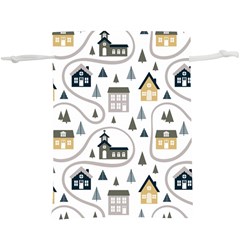 Abstract Seamless Pattern With Cute Houses Trees Road  Lightweight Drawstring Pouch (xl) by Vaneshart