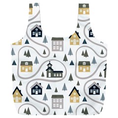 Abstract Seamless Pattern With Cute Houses Trees Road Full Print Recycle Bag (XXXL)