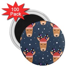 Cute Deer Heads Seamless Pattern Christmas 2 25  Magnets (100 Pack) 