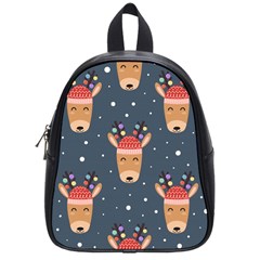 Cute Deer Heads Seamless Pattern Christmas School Bag (small)