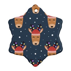 Cute Deer Heads Seamless Pattern Christmas Snowflake Ornament (two Sides)