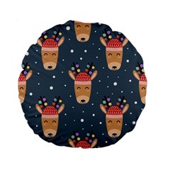 Cute Deer Heads Seamless Pattern Christmas Standard 15  Premium Flano Round Cushions