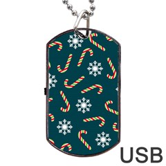Christmas Seamless Pattern With Candies Snowflakes Dog Tag Usb Flash (one Side)