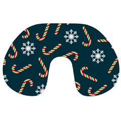 Christmas Seamless Pattern With Candies Snowflakes Travel Neck Pillow by Vaneshart